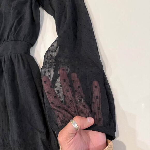 Loft NWT Clip Godet Mini Flare Dress Women’s 8 Black Ruffle Collar V-Neck Chic - Picture 4 of 10